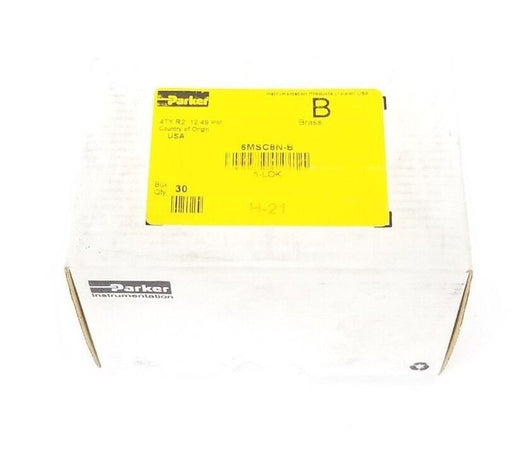 F/S BOX OF 30 PARKER 6MSC8N-B BRASS FITTINGS, 3/8" A-LOK X 1/2" MNPT, 6MSC8NB