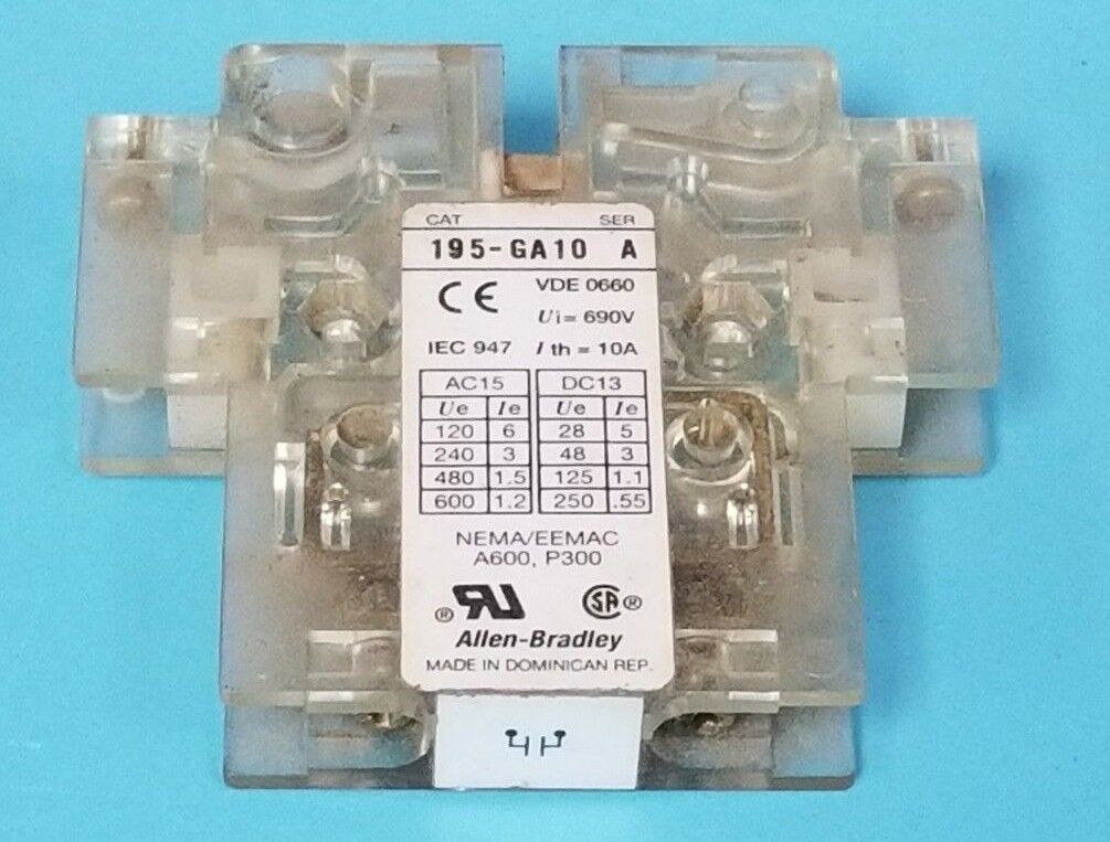 ALLEN BRADLEY 195-GA10 AUX. CONTACT 195GA10, SER. A