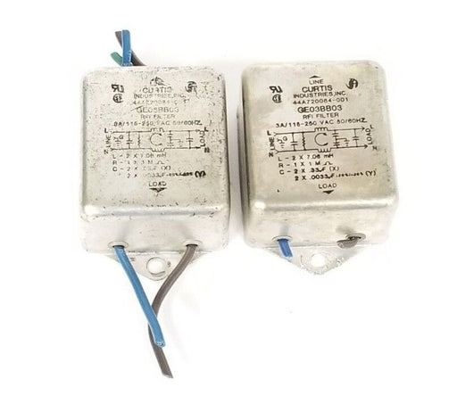 LOT OF 2 CURTIS INDUSTRIES GE03BB03 RFI FILTERS, 3A, 115-250VAC, 44A720084-001