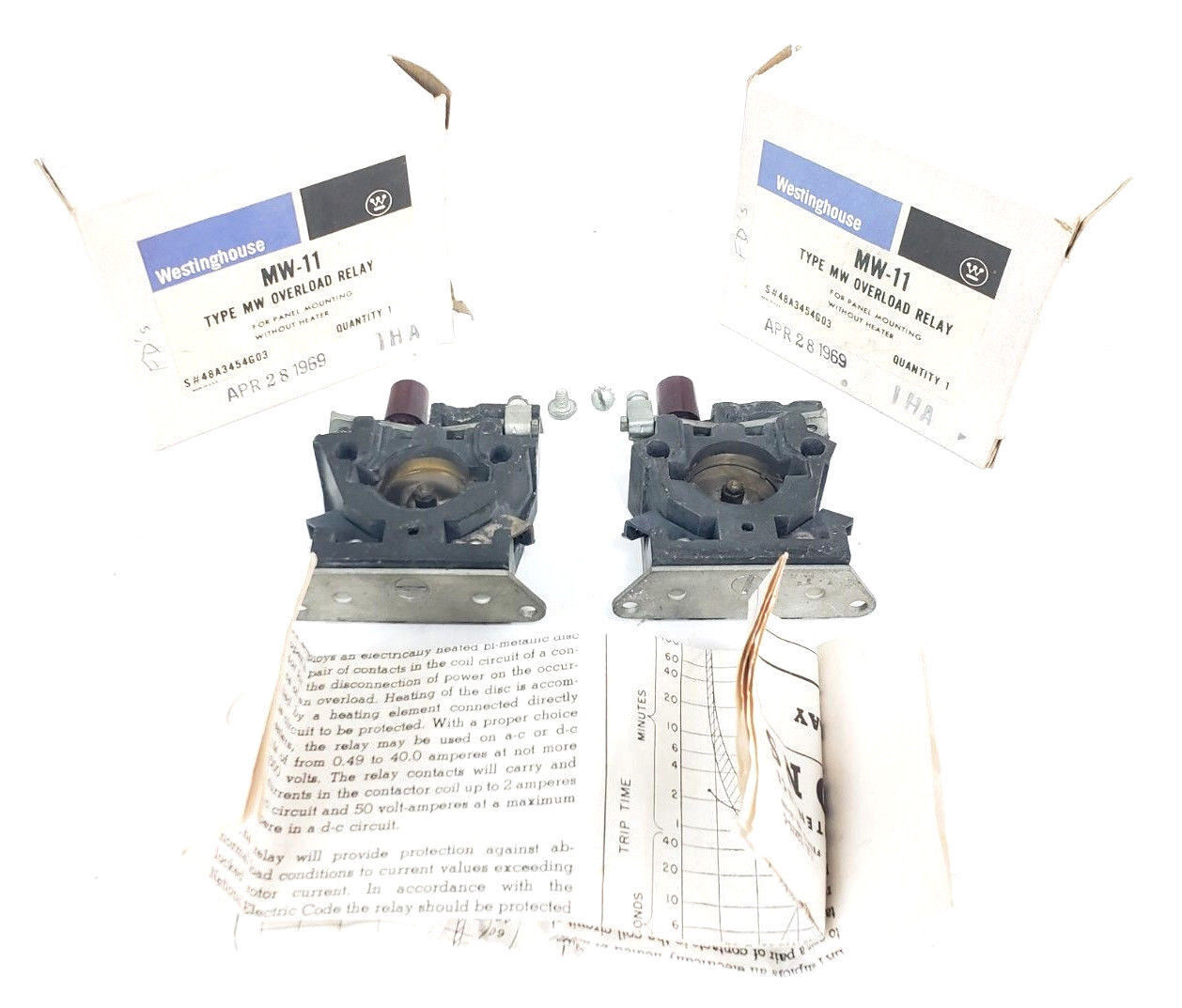 LOT OF 2 WESTINGHOUSE MW-11 TYPE MW OVERLOAD RELAYS