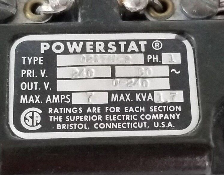 DANAHER MOTION / POWERSTAT Q217U-2 VARIABLE TRANSFORMER 240V, 60HZ (FOR PARTS)