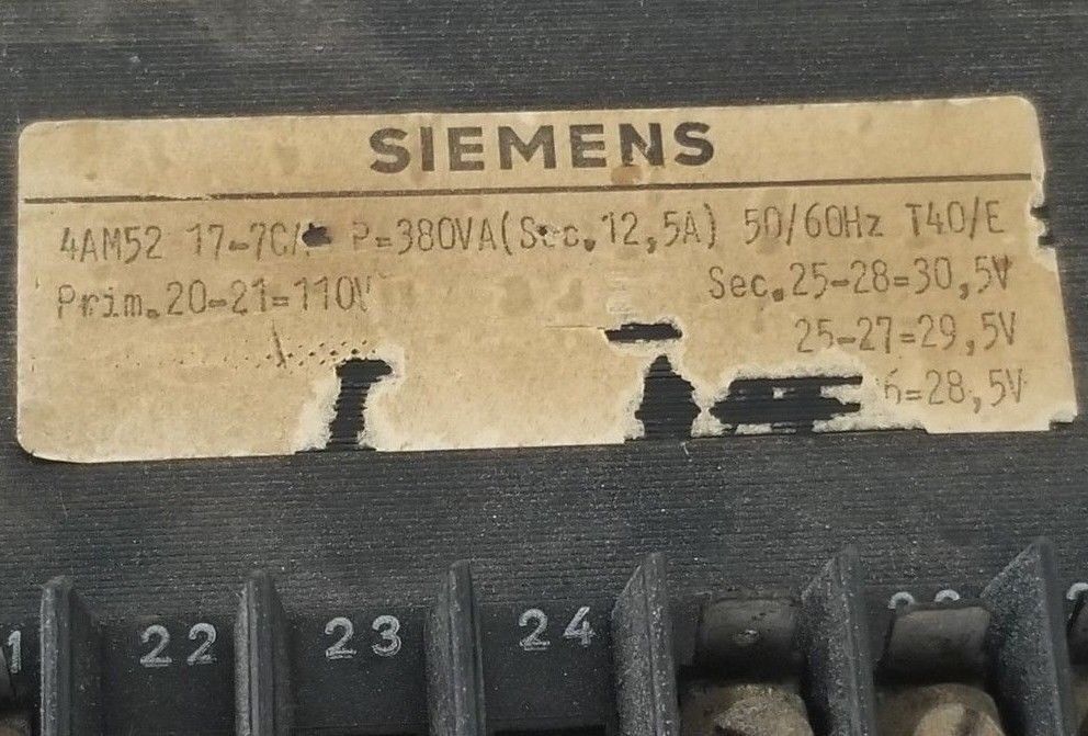 SIEMENS 4AM52 17-7C TRANSFORMER P=380VA 50/60HZ 4AM52177C