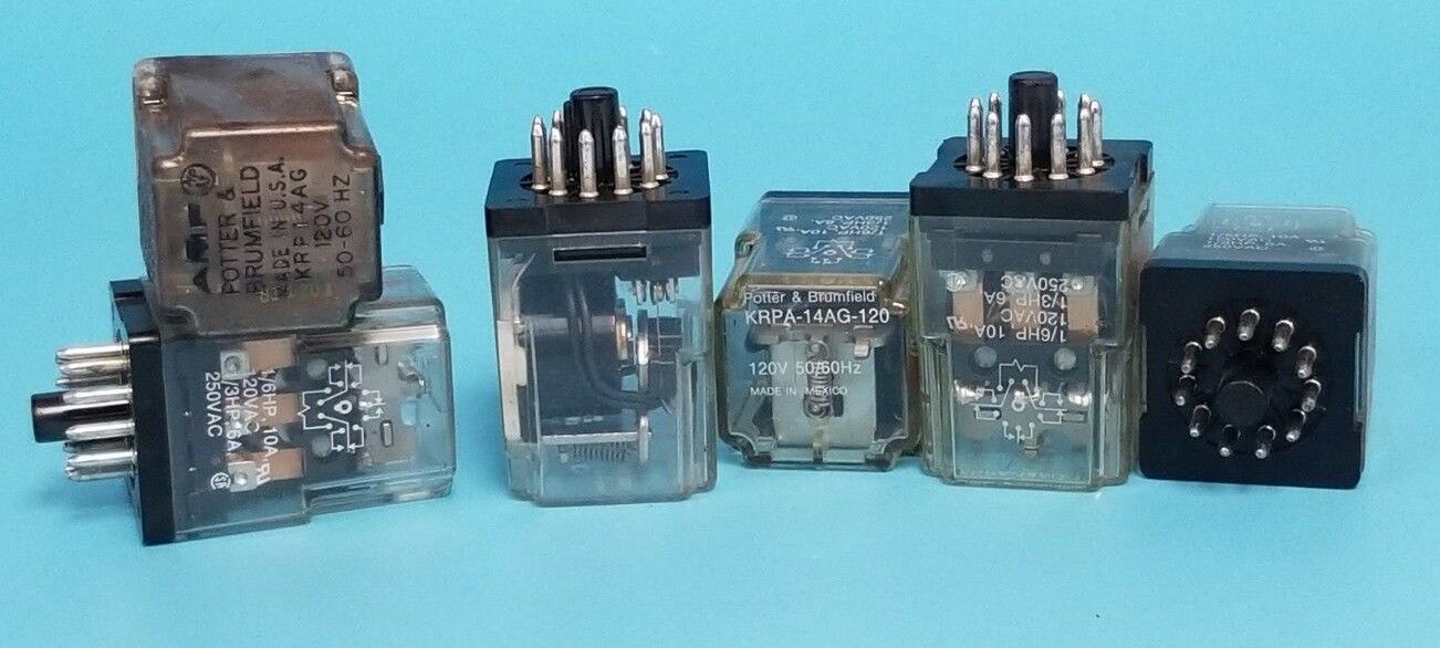 LOT OF 6 POTTER & BRUMFIELD KRPA-14AG-120 RELAYS KRPA14AG, 120V, 50/60HZ