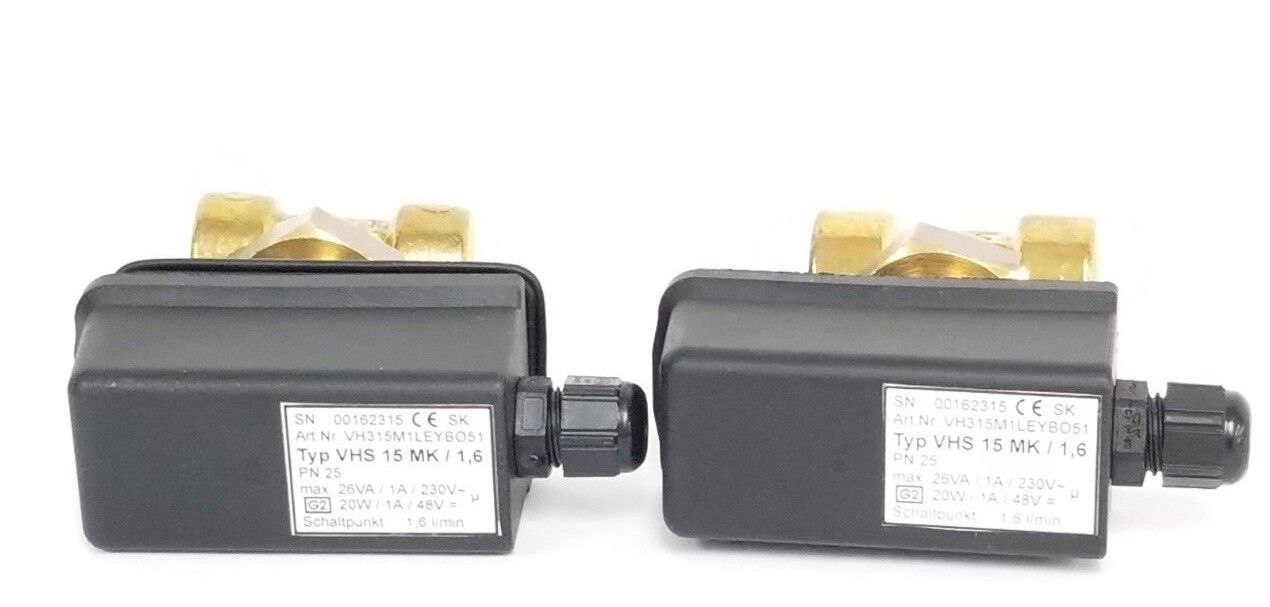 LOT OF 2 LEYBOLD SIKA VHS 15 MK / 1,6 FLOW SENSORS 1.6L/MIN, VH315M1LEYBO51