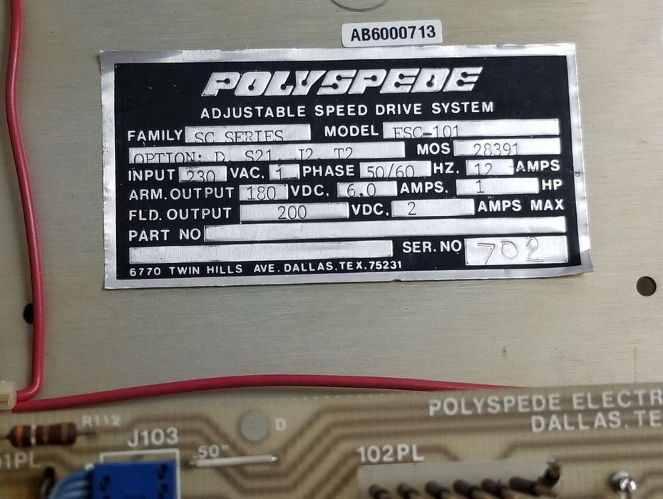 POLYSPEDE ESC-101 ADJ. SPEED DRIVE SYSTEM E1530-032, E1507-012, E1534-01