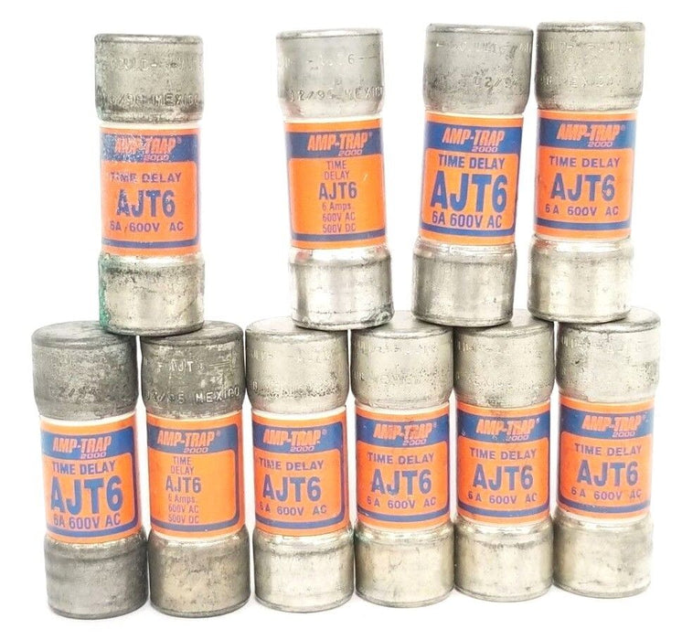 LOT OF 10 FERRAZ SHAWMUT AMP-TRAP 2000 AJT6 TIME DELAY FUSES 6AMP, 600VAC