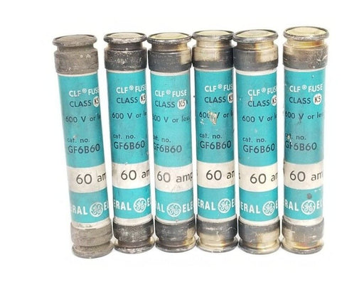 LOT OF 6 GENERAL ELECTRIC GF6B60 CLASS K5 FUSES 60AMP, 600V