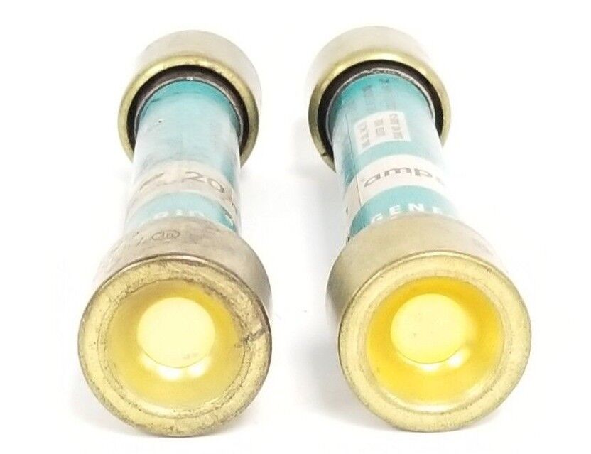 LOT OF 2 GENERAL ELECTRIC GF6B20 CLASS K5 FUSES 20AMPS, W/ BUSS 663 REDUCERS