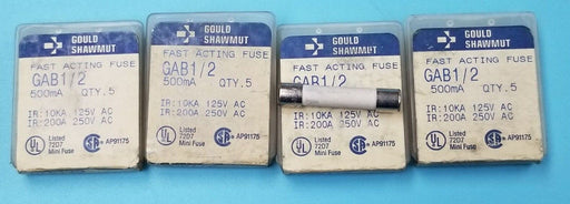 LOT OF 22 NEW GOULD SHAWMUT GAB 1/2 FAST ACTING FUSES GAB12, 500mA