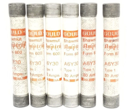 LOT OF 6 FERRAZ SHAWMUT A6Y30 FORM 600 FUSES TYPE: 1, 30AMP