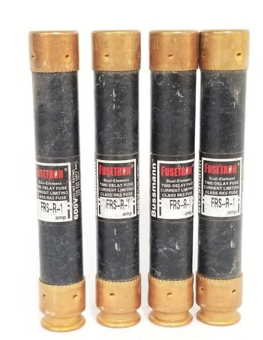 LOT OF 4 BUSSMANN FUSETRON FRS-R-1 DUAL ELEMENT TIME DELAY FUSES 1AMP 600V FRSR1