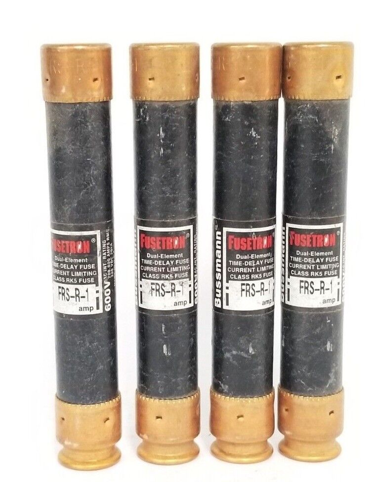 LOT OF 4 BUSSMANN FUSETRON FRS-R-1 DUAL ELEMENT TIME DELAY FUSES 1AMP 600V FRSR1