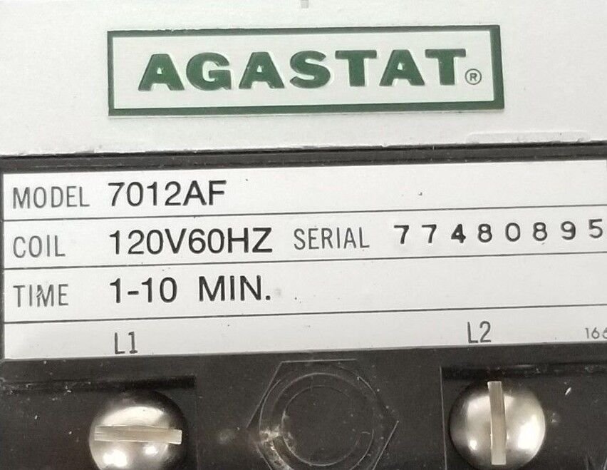 AGASTAT 7012-AF TIMING RELAY 1-10 MIN. 120V60HZ W/ A-3877 COIL 7012AF