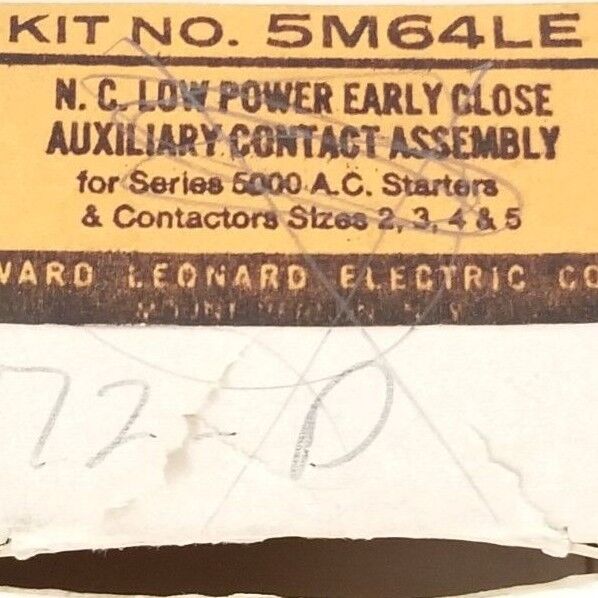 NIB WARD LEONARD 5M64LE LOW POWER EARLY CLOSE AUXILIARY CONTACT