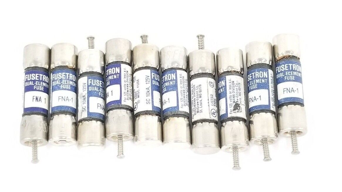 LOT OF 10 COOPER BUSSMANN FUSETRON FNA-1 DUAL-ELEMENT FUSES FNA1