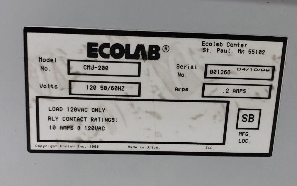 ECOLAB KLENZADE CMJ-200 CONTROL MASTER JR MODEL 200 TIMER MODULE CMJ20 ...