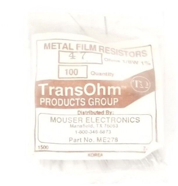 NEW MOUSER ELECTRONICS ME278 METAL FILM RESISTORS 47 OHMS, 1/8W 1% (QTY:100)