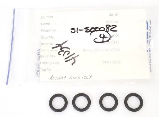 LOT OF 4 NEW NIRO INC. 012608-0120 O-RINGS VITON, 48141, 3.00 * 12.00