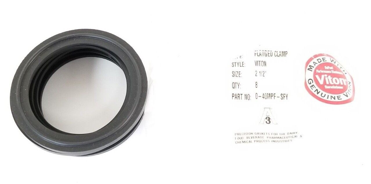 LOT OF 8 PURESERVE SYSTEMS A3 P/N: 0-40MPF-SFY FLANGED CLAMP GASKETS 2-1/2'' VIT