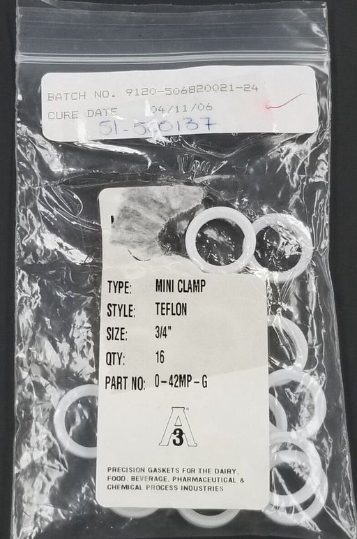 LOT OF 16 NEW A3 0-42MP-G MINI CLAMP TEFLON PRECISION GASKETS 3/4''