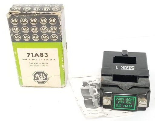 NIB ALLEN BRADLEY 71A83 COIL SIZE 1, SER. K, 240V 60HZ, 220V 50HZ