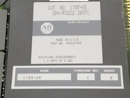 ALLEN BRADLEY 1785-KE DH+/RS232 INTFC 1785KE, F/W REV. C, SER. B, P/N: 440019705