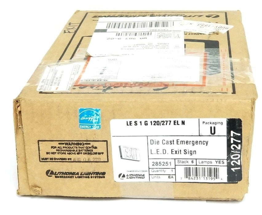 NIB LITHONIA LIGHTING LE S 1 G 120277 EL N DIE CAST EMERGENCY L.E.D. EXIT SIGN