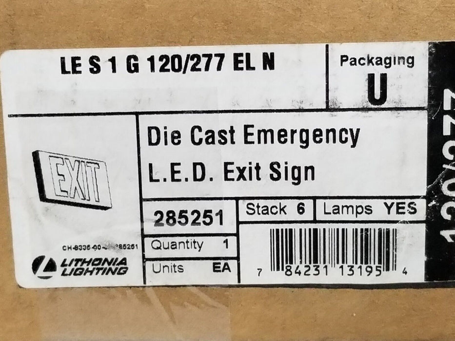 NIB LITHONIA LIGHTING LE S 1 G 120277 EL N DIE CAST EMERGENCY L.E.D. EXIT SIGN