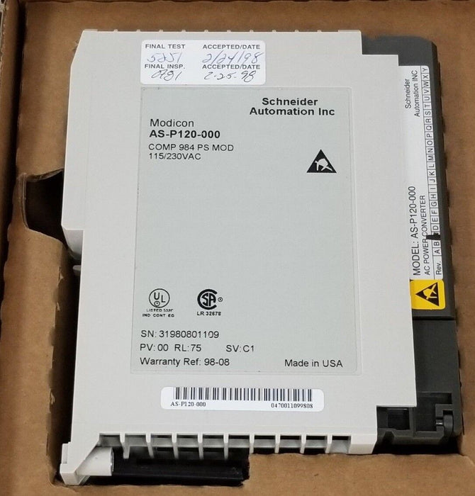 NIB SCHNEIDER AUTOMATION AS-P120-000 COMP 984 PS MOD PV: 00 RL: 75 SV: C1