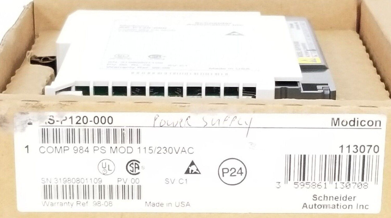 NIB SCHNEIDER AUTOMATION AS-P120-000 COMP 984 PS MOD PV: 00 RL: 75 SV: C1