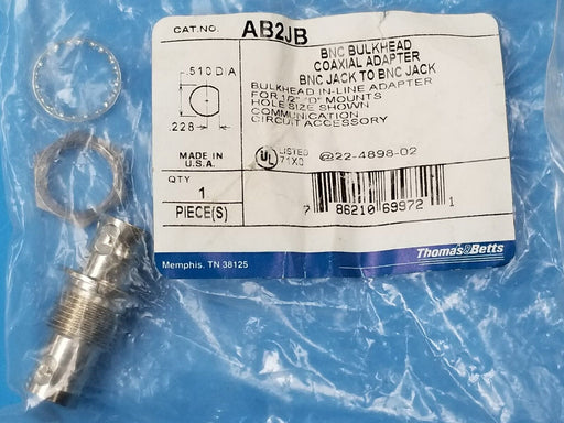 LOT OF 3 NIB THOMAS & BETTS AB2JB BNC BULKHEAD COAXIAL ADAPTERS