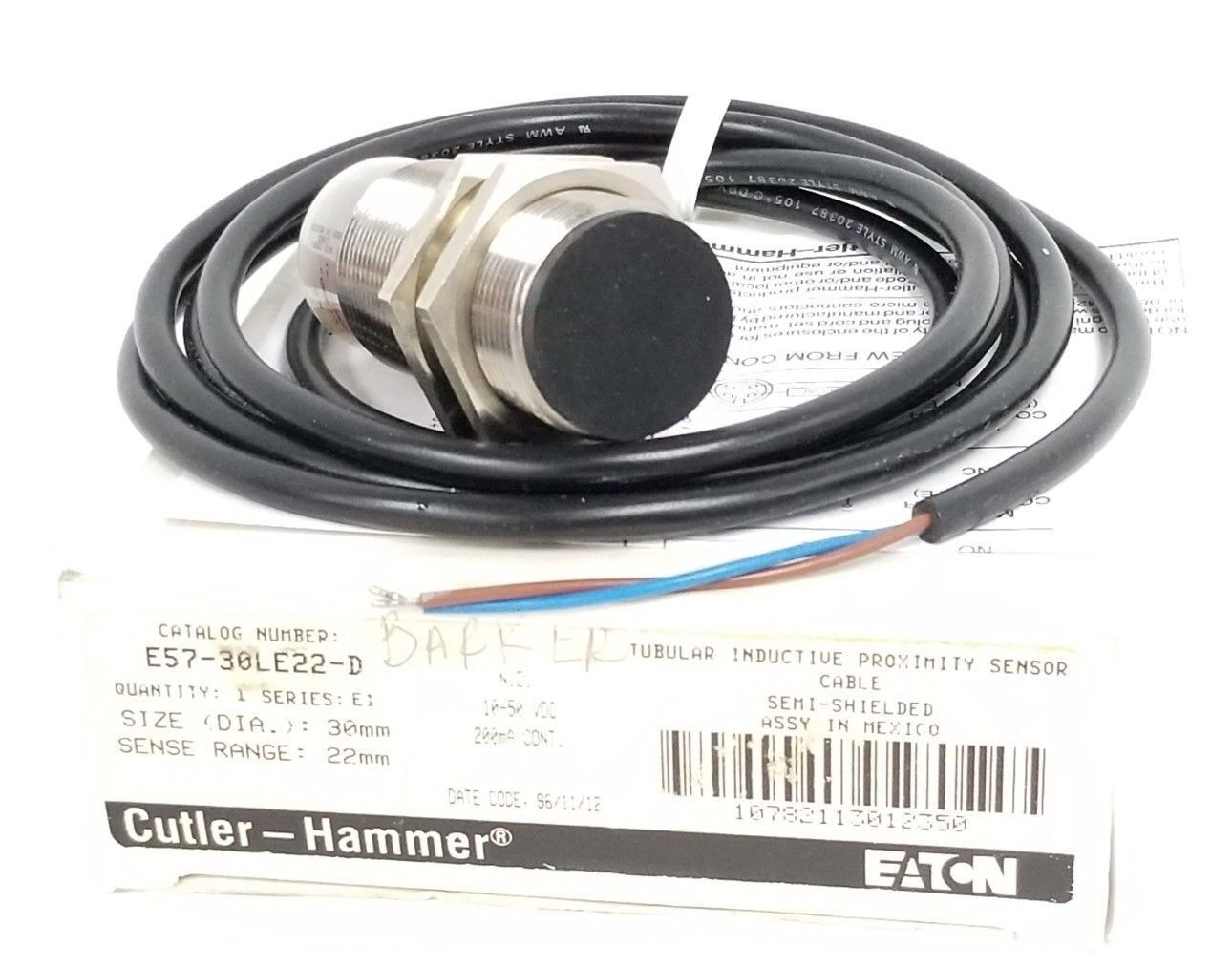 NIB EATON CUTLER-HAMMER E57-30LE22-D TUBULAR INDUCTIVE PROX. SENSOR SER. E1