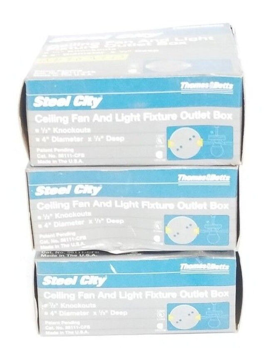 LOT OF 3 NIB THOMAS & BETTS STEEL CITY 56111-CFB CEILING FAN & LIGHT FIXTURE BOX