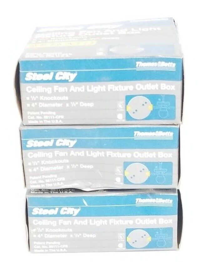 LOT OF 3 NIB THOMAS & BETTS STEEL CITY 56111-CFB CEILING FAN & LIGHT FIXTURE BOX