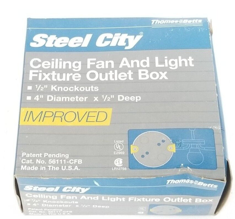 LOT OF 3 NIB THOMAS & BETTS STEEL CITY 56111-CFB CEILING FAN & LIGHT FIXTURE BOX