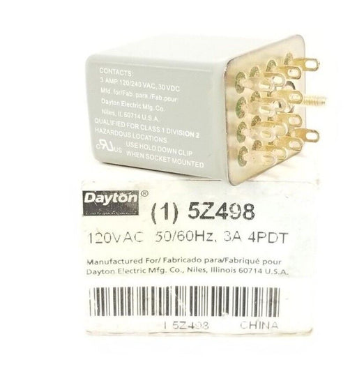 NIB DAYTON 5Z498 RELAY 120VAC, 50/60HZ, 3A, 4PDT