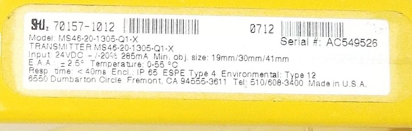 STI MS46-20-1305-Q1-X LIGHT CURTAIN TRANSMITTER 70157-1012, MS46201305Q1X