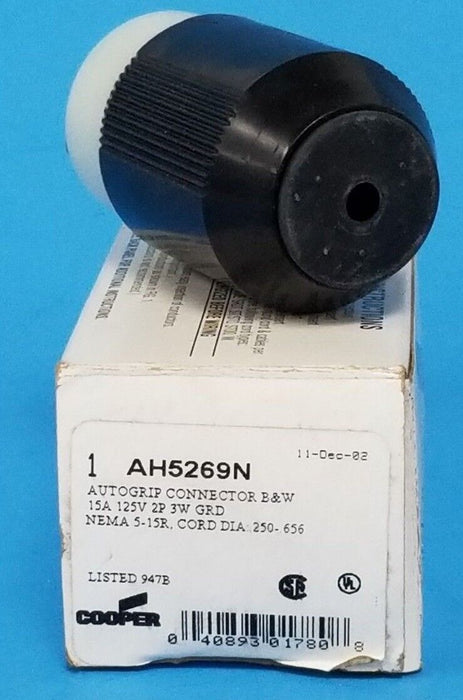 NIB COOPER ARROW HART AH5269N AUTOGRIP CONNECTOR B&W 15A 125V 2P 3W GRD
