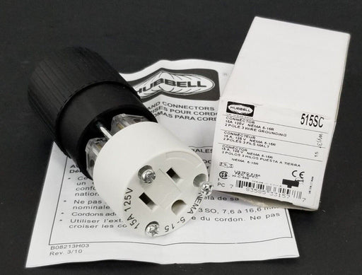 NIB HUBBELL 515SC CONNECTOR PLUG 15A 125V NEMA 5-15R FEMALE