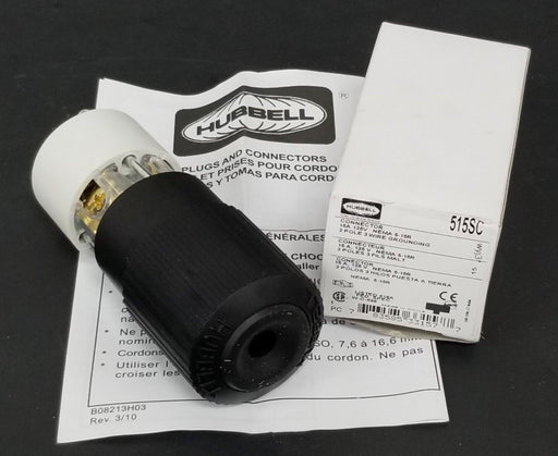 NIB HUBBELL 515SC CONNECTOR PLUG 15A 125V NEMA 5-15R FEMALE