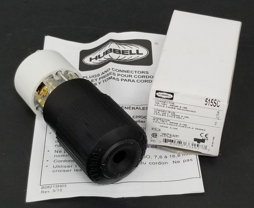 NIB HUBBELL 515SC CONNECTOR PLUG 15A 125V NEMA 5-15R FEMALE