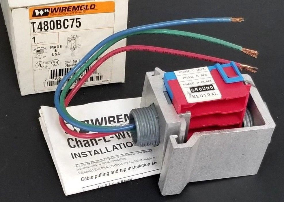 NIB WIREMOLD T480BC75 TAP & FIXTURE HANGER 3/4'' 20A/480V RED/BLUE T600BC75
