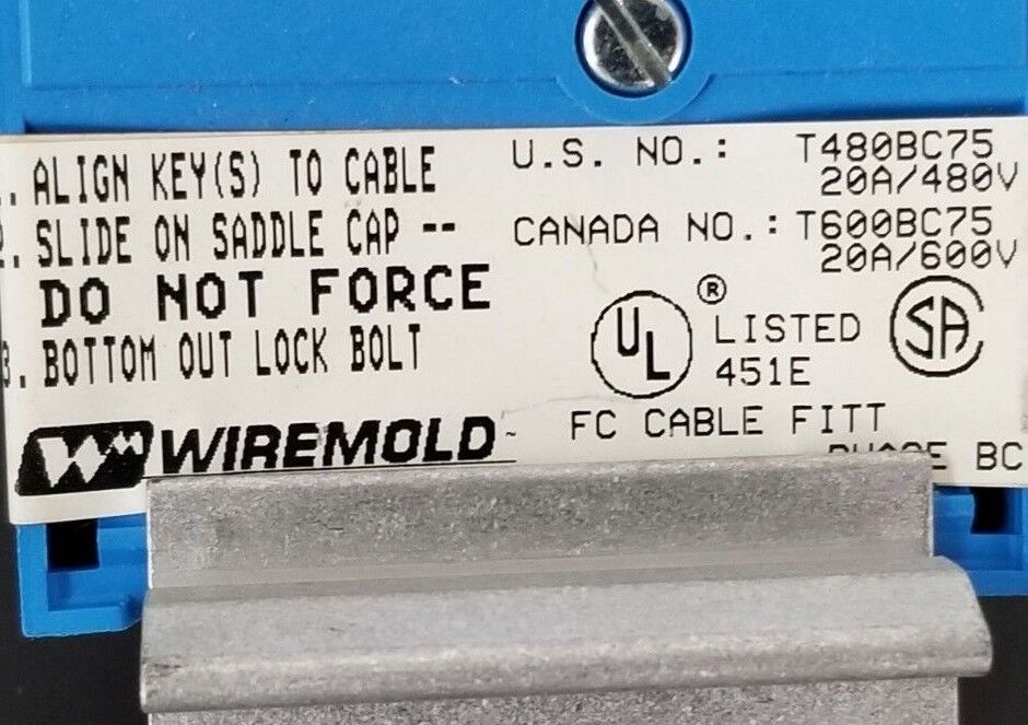 NIB WIREMOLD T480BC75 TAP & FIXTURE HANGER 3/4'' 20A/480V RED/BLUE T600BC75