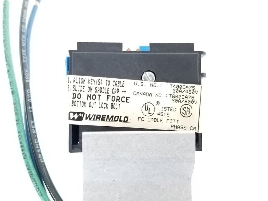 NIB WIREMOLD T480CA75 TAP & FIXTURE HANGER 3/4'' 20A 480V BLUE/BLACK T600CA75