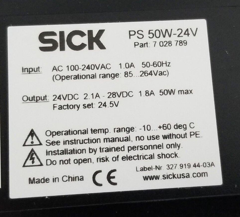 NIB SICK OPTIC PS 50W-24V POWER SUPPLY 7 028 789 100-240VAC 24VDC PS50W24V