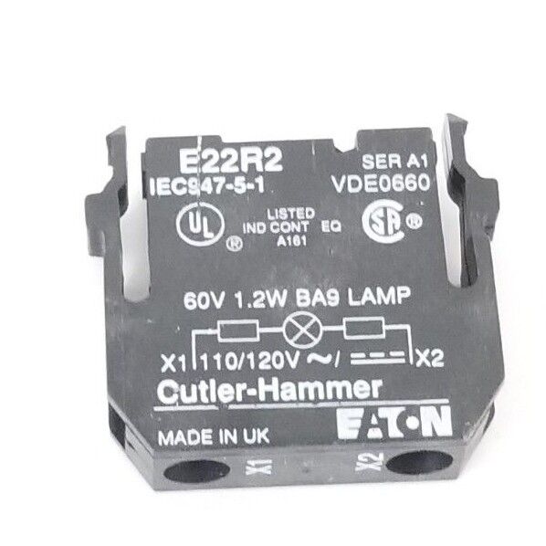 NEW EATON CUTLER HAMMER E22R1 PILOT LIGHT 110V BULB 220/240V 50/60HZ (NO BULB)