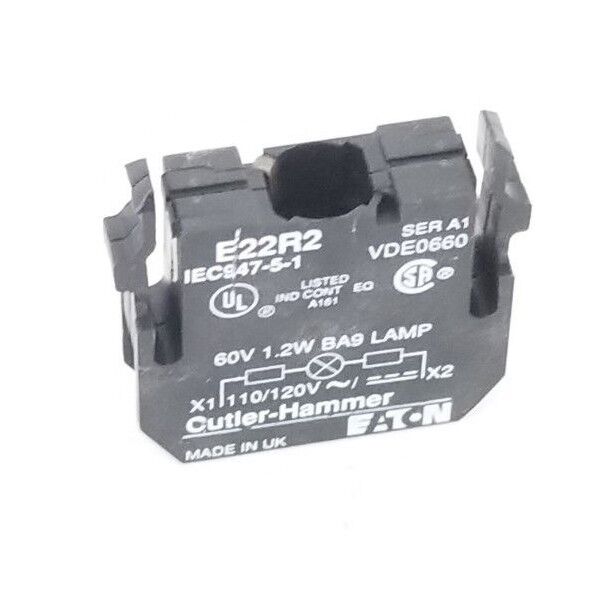 NEW EATON CUTLER HAMMER E22R1 PILOT LIGHT 110V BULB 220/240V 50/60HZ (NO BULB)