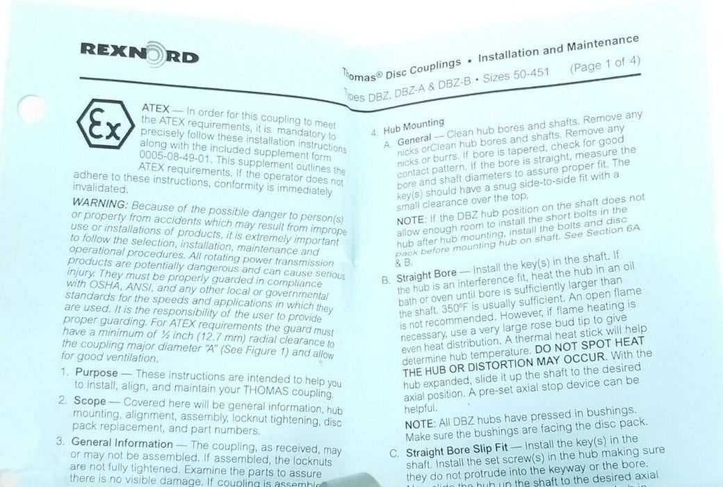 NIB REXNORD 607410 101.DBZ.CPLG STR TD THOMAS DISC COUPLING