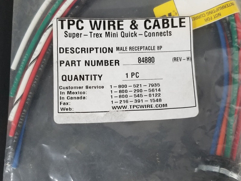 NIB TPC WIRE & CABLE 84880 MALE RECEPTACLE 8P CONNECTOR CABLE, REV H, AX11P