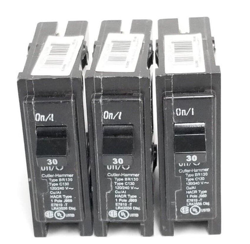 LOT OF 3 NEW CUTLER HAMMER BR130 CIRCUIT BREAKERS 30A 1P TYPE: C130 120/240V